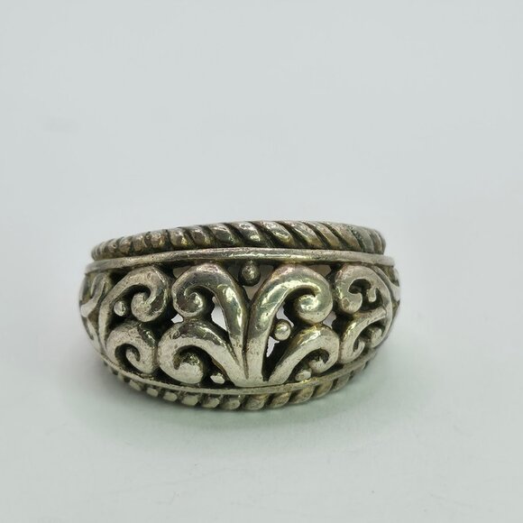 Vintage Sterling Silver 925 Ornate Engraved Dome Band Ring Size 8 - Picture 1 of 9